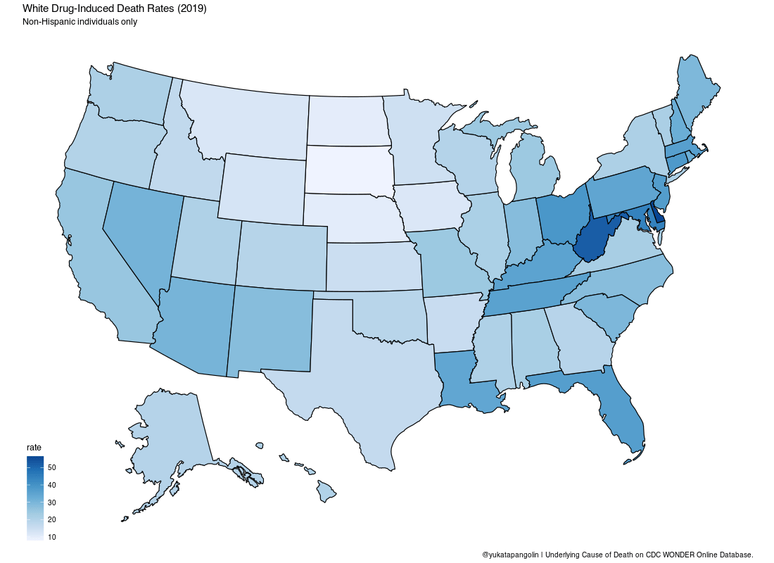 Yearly drug-induced deaths by race