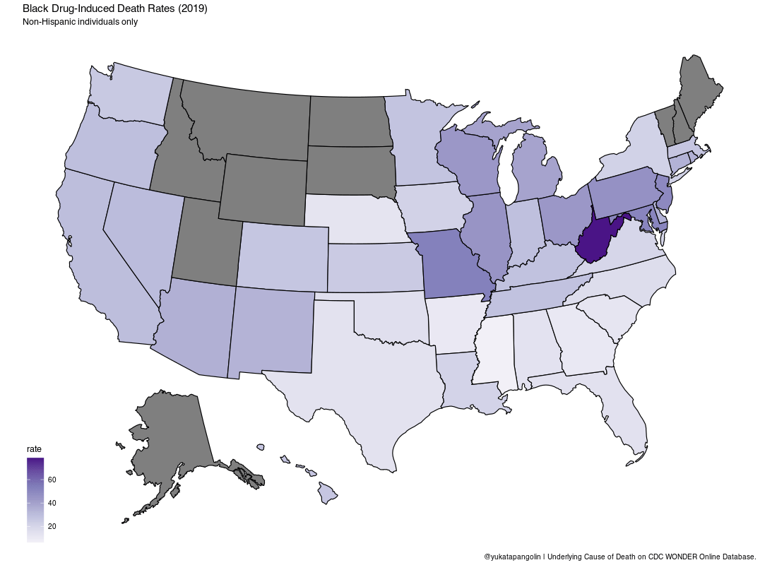 Yearly drug-induced deaths by race