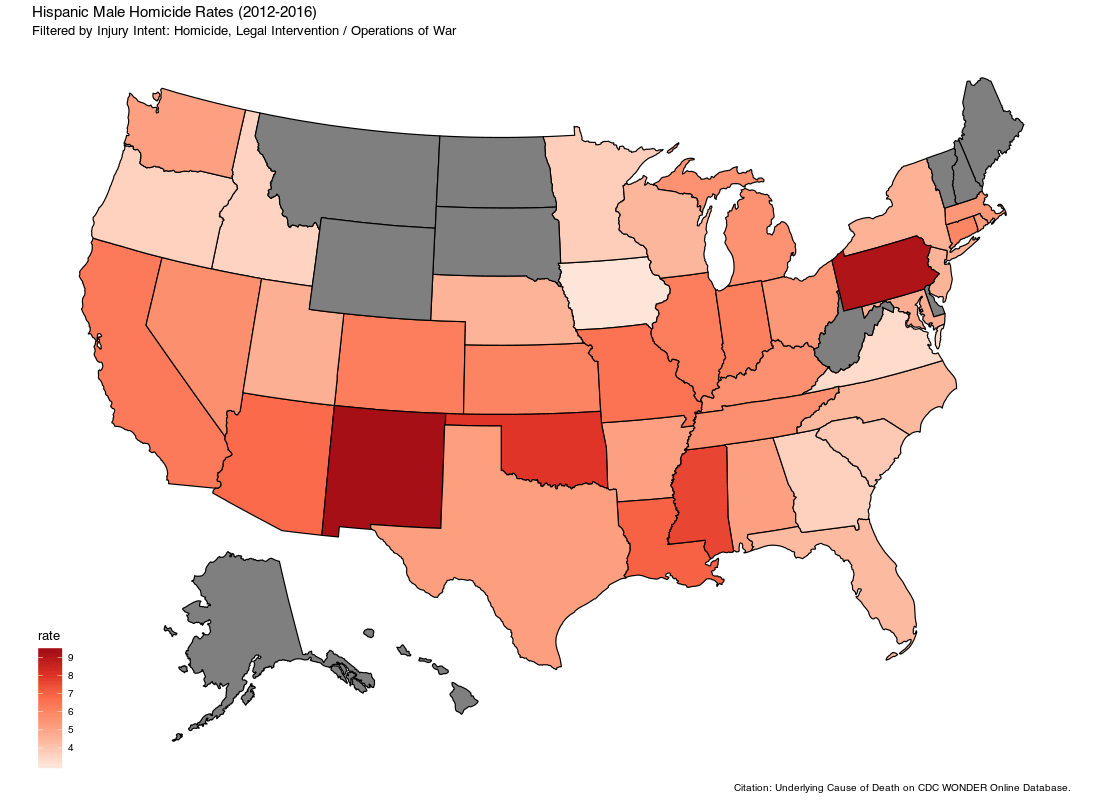 Map of Hispanic homicide rates